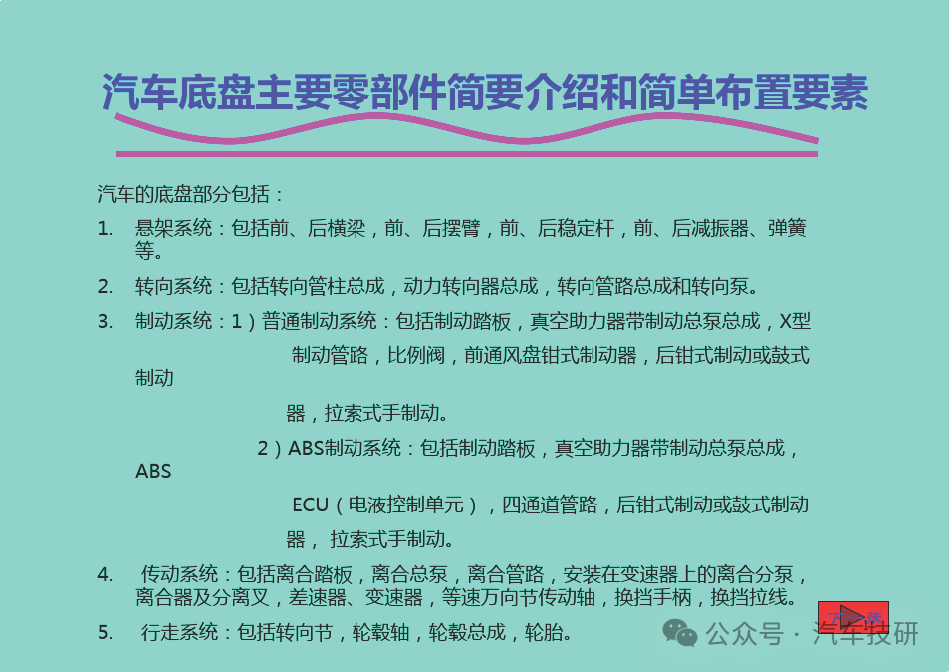 汽車底盤主要零部件簡(jiǎn)要介紹和簡(jiǎn)單布置要素